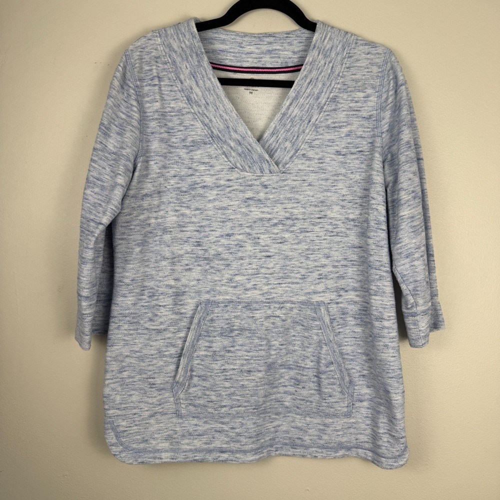 T by Talbots Top Womens Medium Heather Blue Cotton Blend V-Neck Knitted Pullover